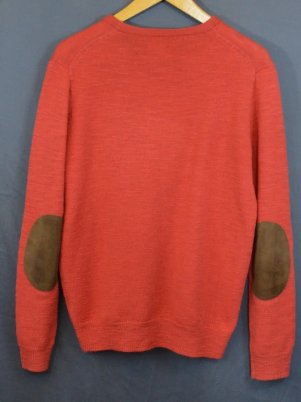 J.Crew Slim Merino Wool V-Neck Sweater Elbow Patches Terracotta Orange Size M